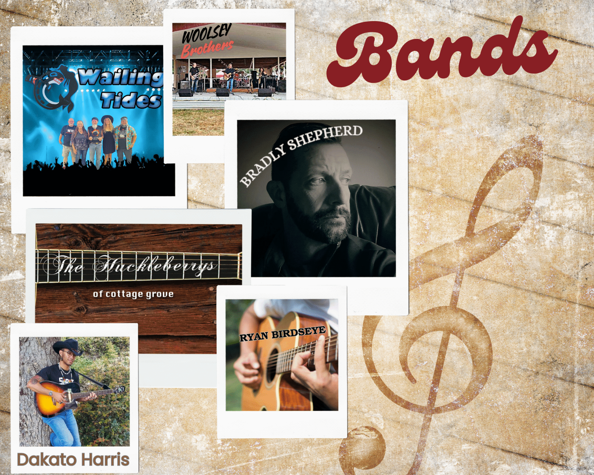 WOE Entertainment (1) A music band named "Wailing Tides" poses in front of a large cheering crowd under a spotlight on stage. Five members are standing together, smiling. The band’s logo, featuring a wave and wheel, is prominently displayed above them.
